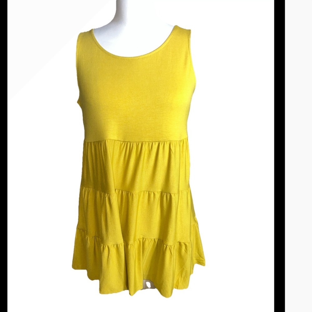 Zenana Mustard Yellow Tiered Babydoll T RT-3135AB Large Sleeveless Dress‎ small